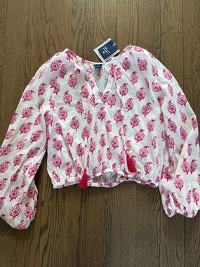 Roller Rabbit x Target Bouquet long sleeve boho pink Tassel Peasant top Smal